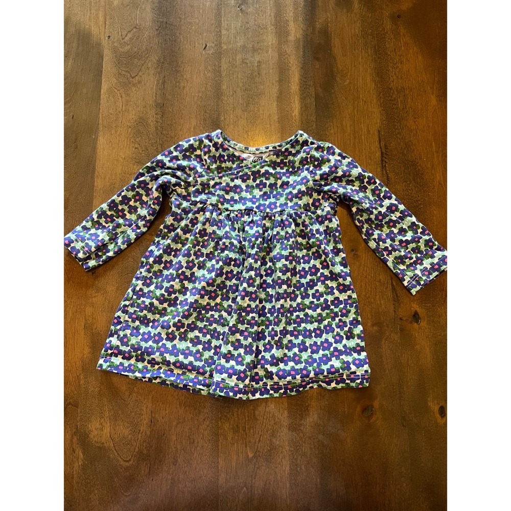 Tea Collection Baby Girls Floral Long Sleeve Dress Purple Blue 3-6 Months Cotton